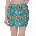 Christmas Santa Gift Pattern Print Pencil Mini Skirt