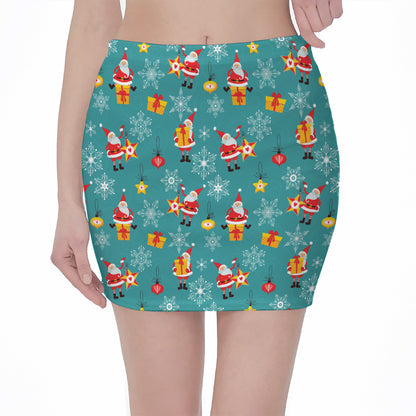 Christmas Santa Gift Pattern Print Pencil Mini Skirt