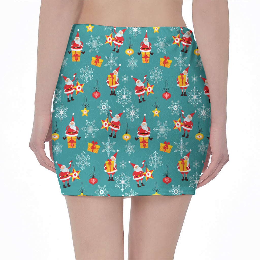 Christmas Santa Gift Pattern Print Pencil Mini Skirt