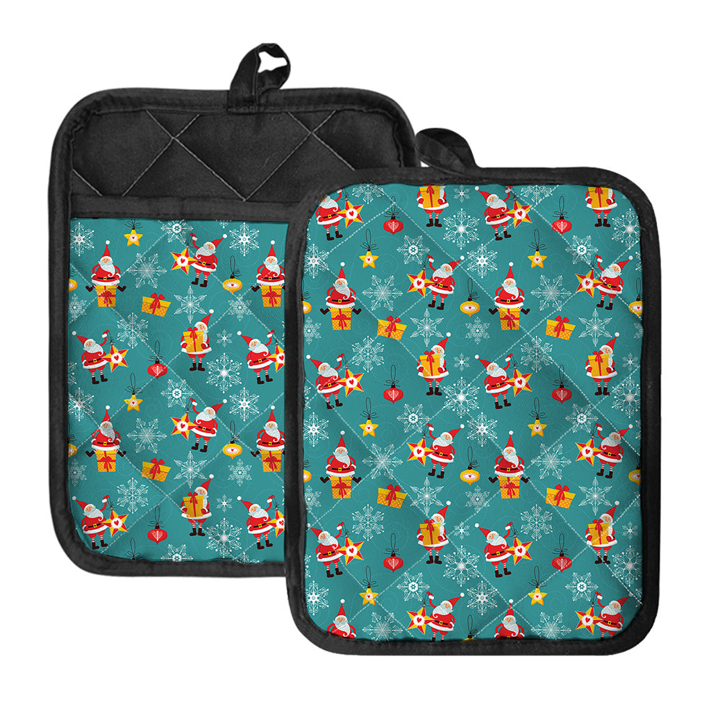 Christmas Santa Gift Pattern Print Pot Holders With Pocket