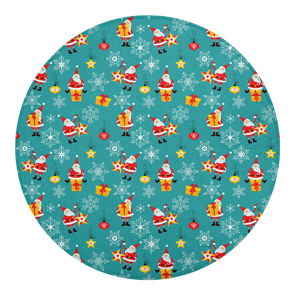 Christmas Santa Gift Pattern Print Round Blanket