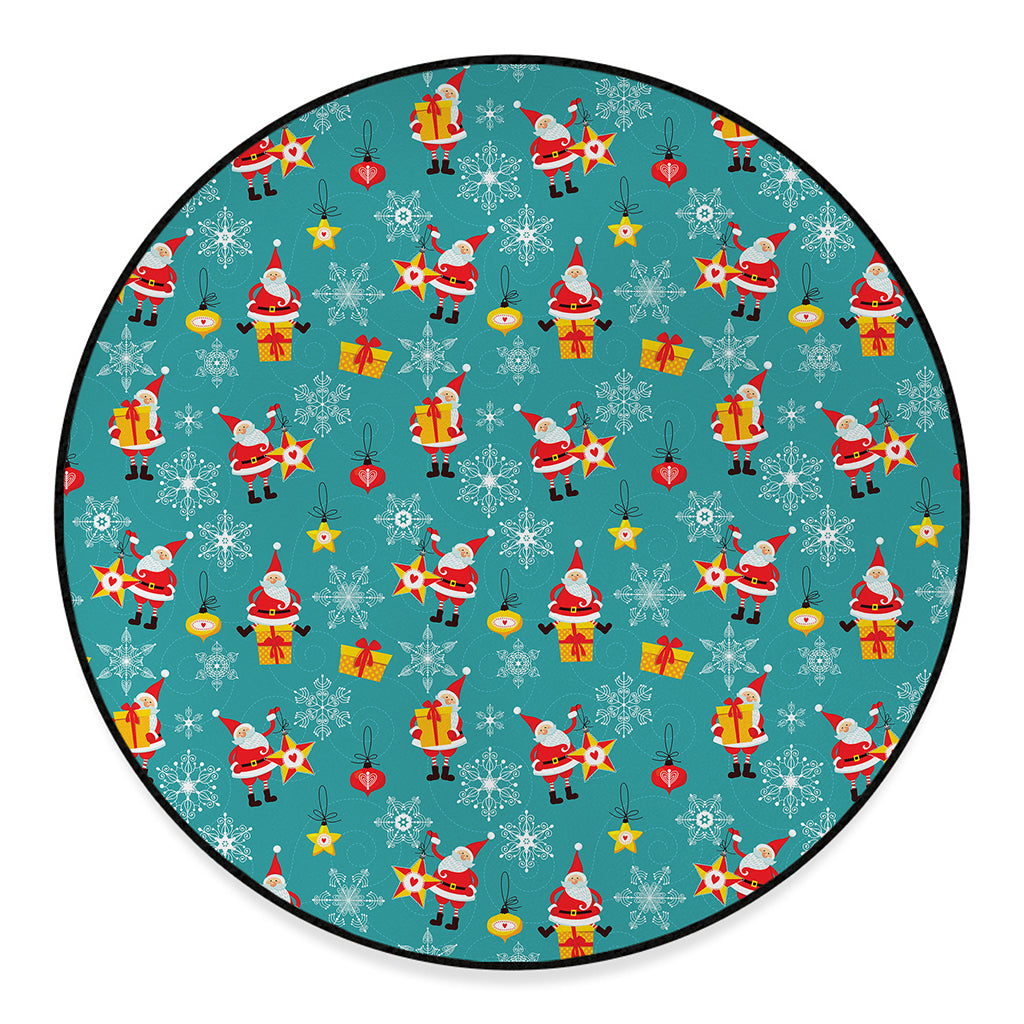 Christmas Santa Gift Pattern Print Round Floor Mat