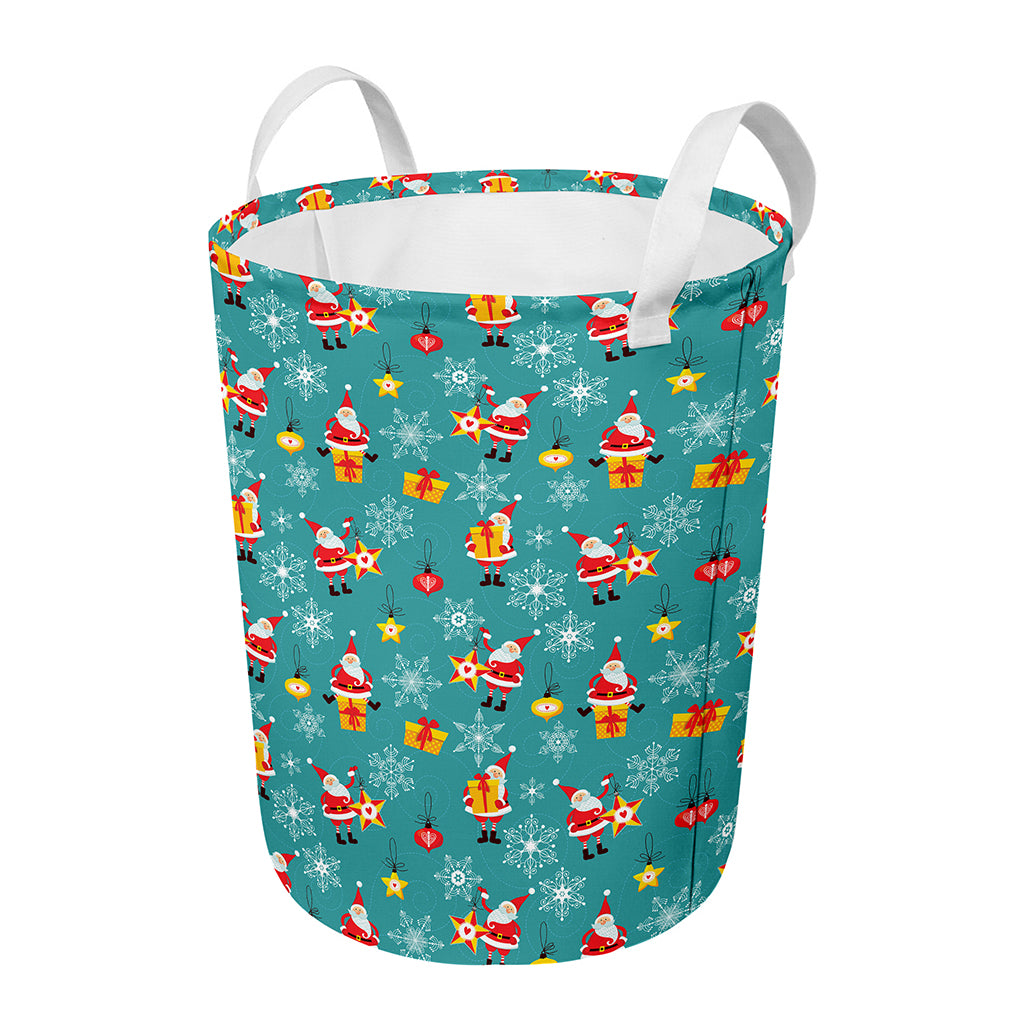 Christmas Santa Gift Pattern Print Round Laundry Basket