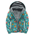 Christmas Santa Gift Pattern Print Sherpa Lined Zip Up Hoodie