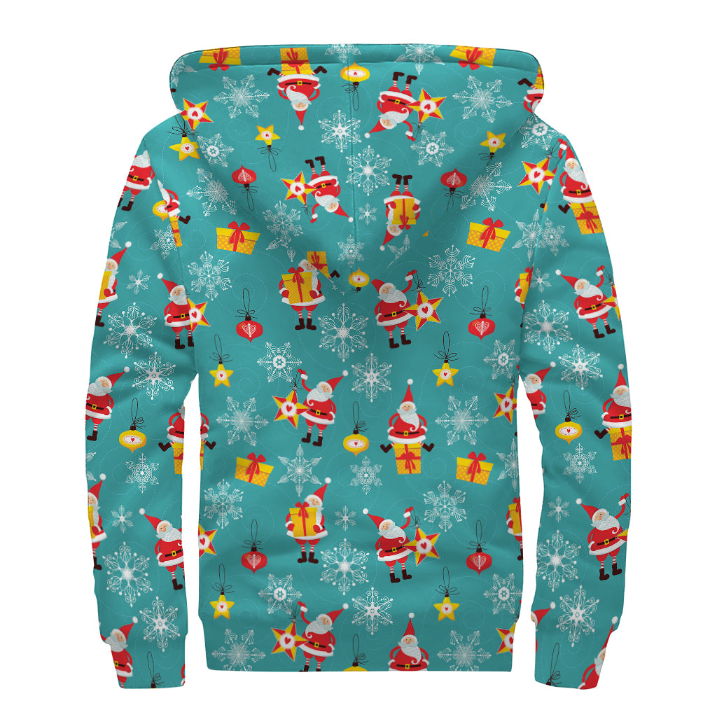 Christmas Santa Gift Pattern Print Sherpa Lined Zip Up Hoodie