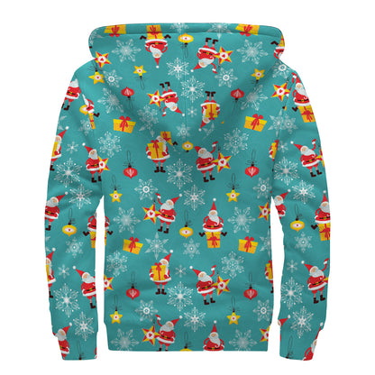 Christmas Santa Gift Pattern Print Sherpa Lined Zip Up Hoodie