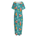 Christmas Santa Gift Pattern Print Short Sleeve Long Nightdress