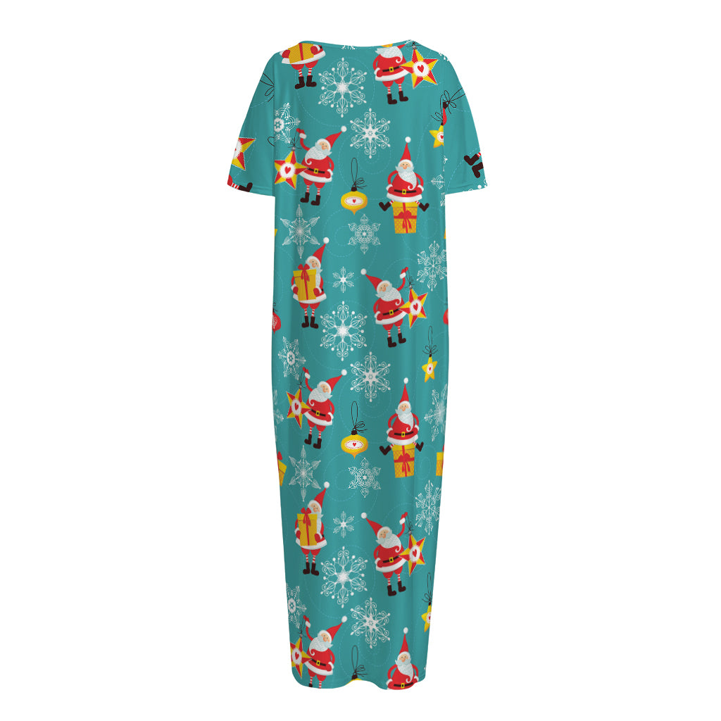 Christmas Santa Gift Pattern Print Short Sleeve Long Nightdress