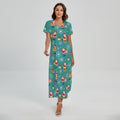 Christmas Santa Gift Pattern Print Short Sleeve Maxi Dress