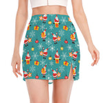 Christmas Santa Gift Pattern Print Side Slit Mini Skirt