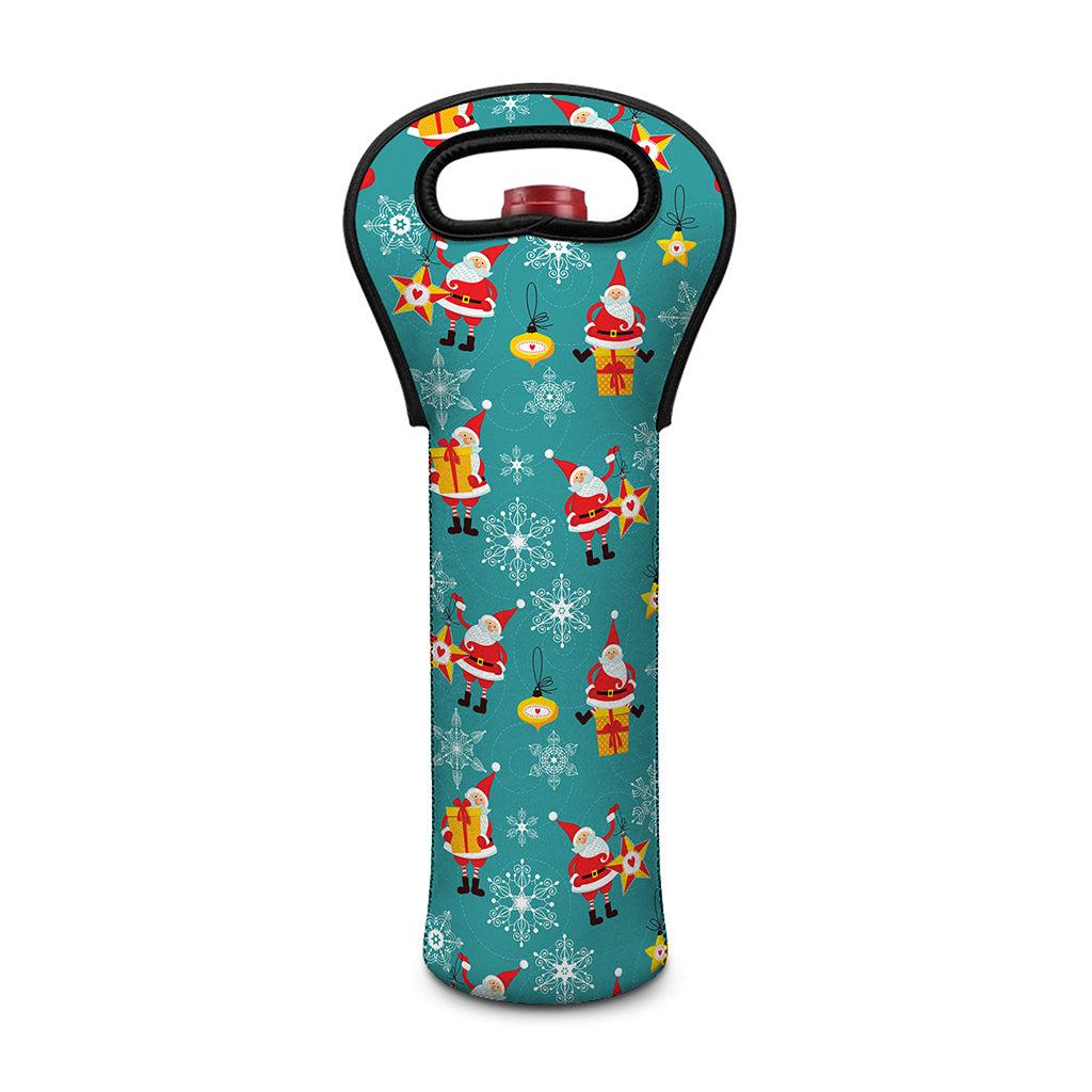 Christmas Santa Gift Pattern Print Single Neoprene Wine Tote