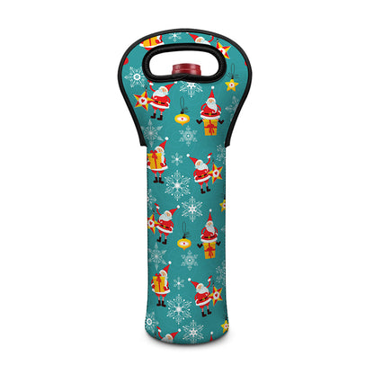 Christmas Santa Gift Pattern Print Single Neoprene Wine Tote