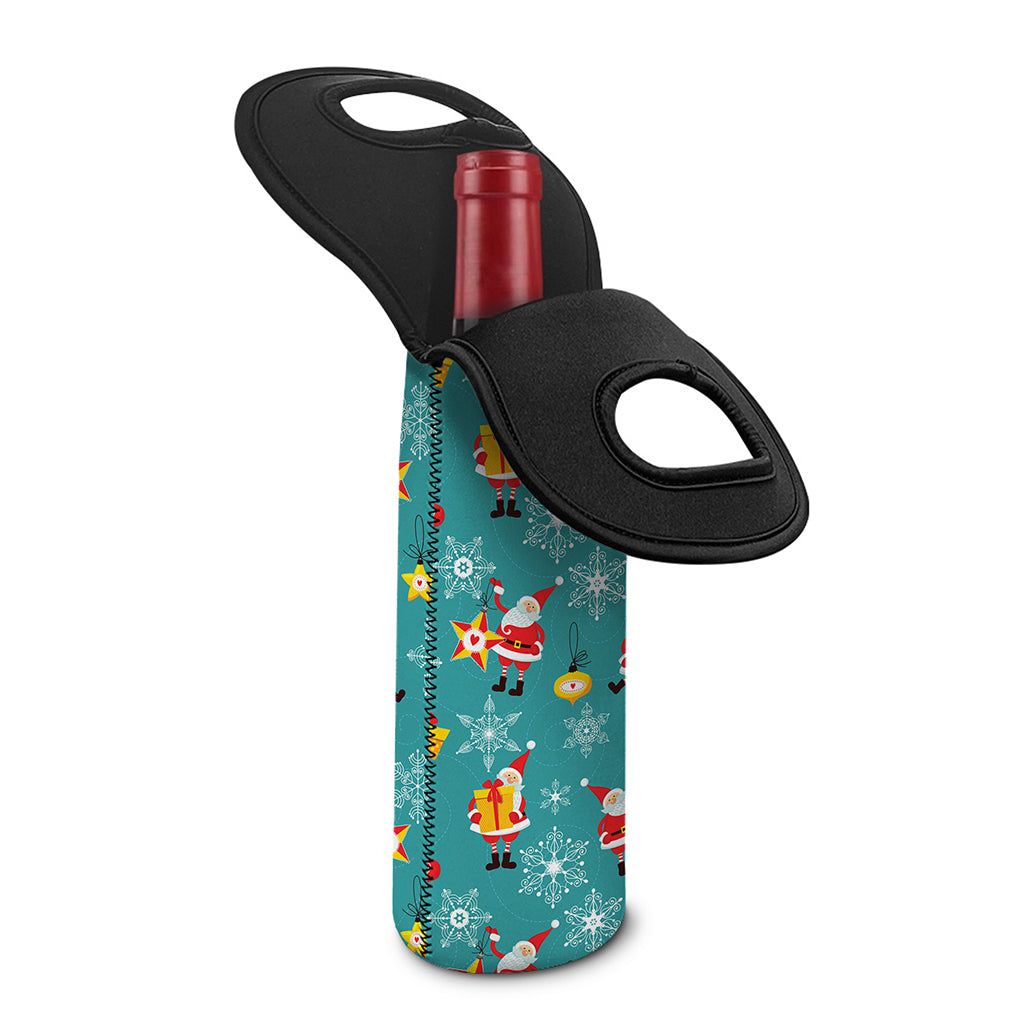 Christmas Santa Gift Pattern Print Single Neoprene Wine Tote
