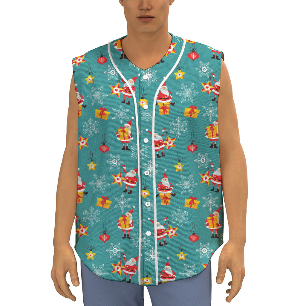 Christmas Santa Gift Pattern Print Sleeveless Baseball Jersey