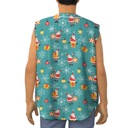 Christmas Santa Gift Pattern Print Sleeveless Baseball Jersey