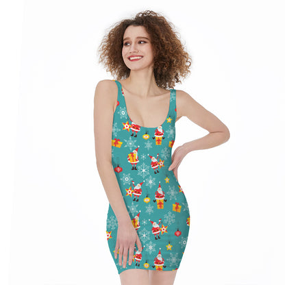 Christmas Santa Gift Pattern Print Sleeveless Bodycon Dress