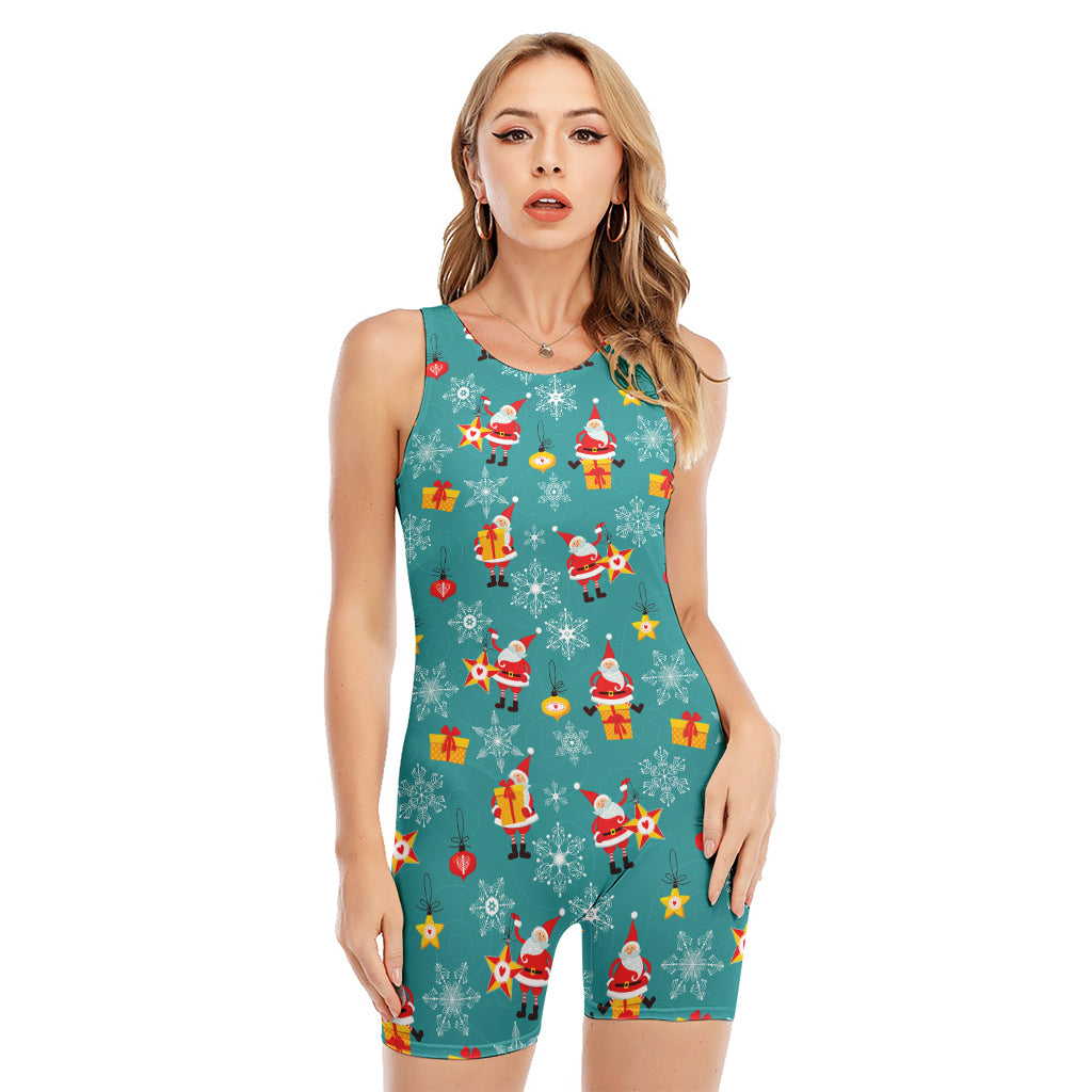 Christmas Santa Gift Pattern Print Sleeveless One Piece Swimsuit