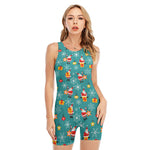 Christmas Santa Gift Pattern Print Sleeveless One Piece Swimsuit