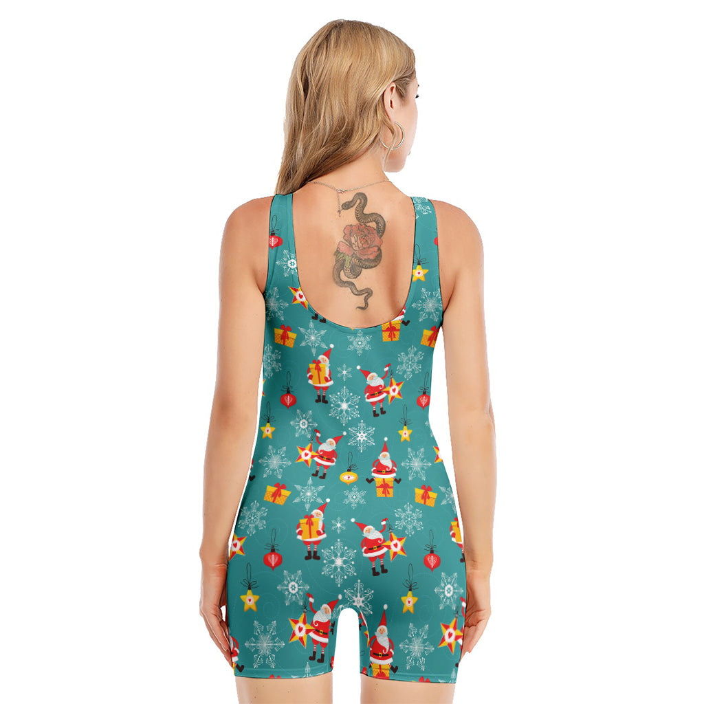 Christmas Santa Gift Pattern Print Sleeveless One Piece Swimsuit