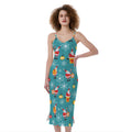 Christmas Santa Gift Pattern Print Slim Fit Midi Cami Dress