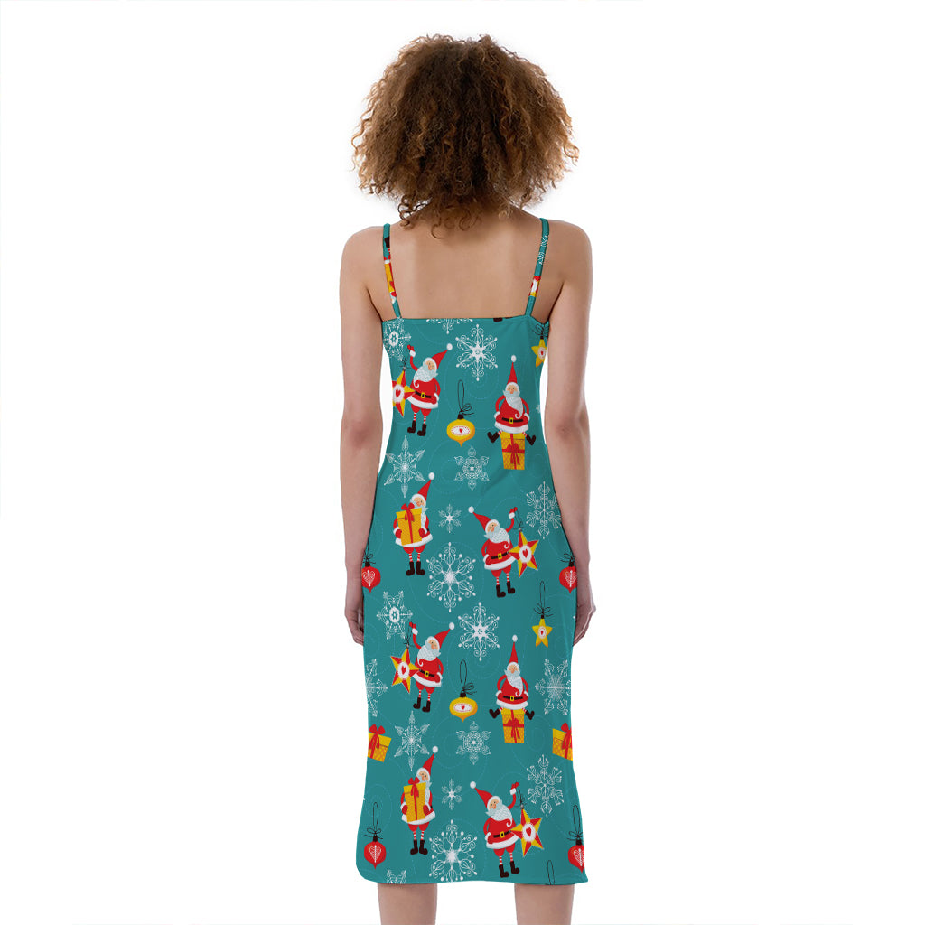 Christmas Santa Gift Pattern Print Slim Fit Midi Cami Dress