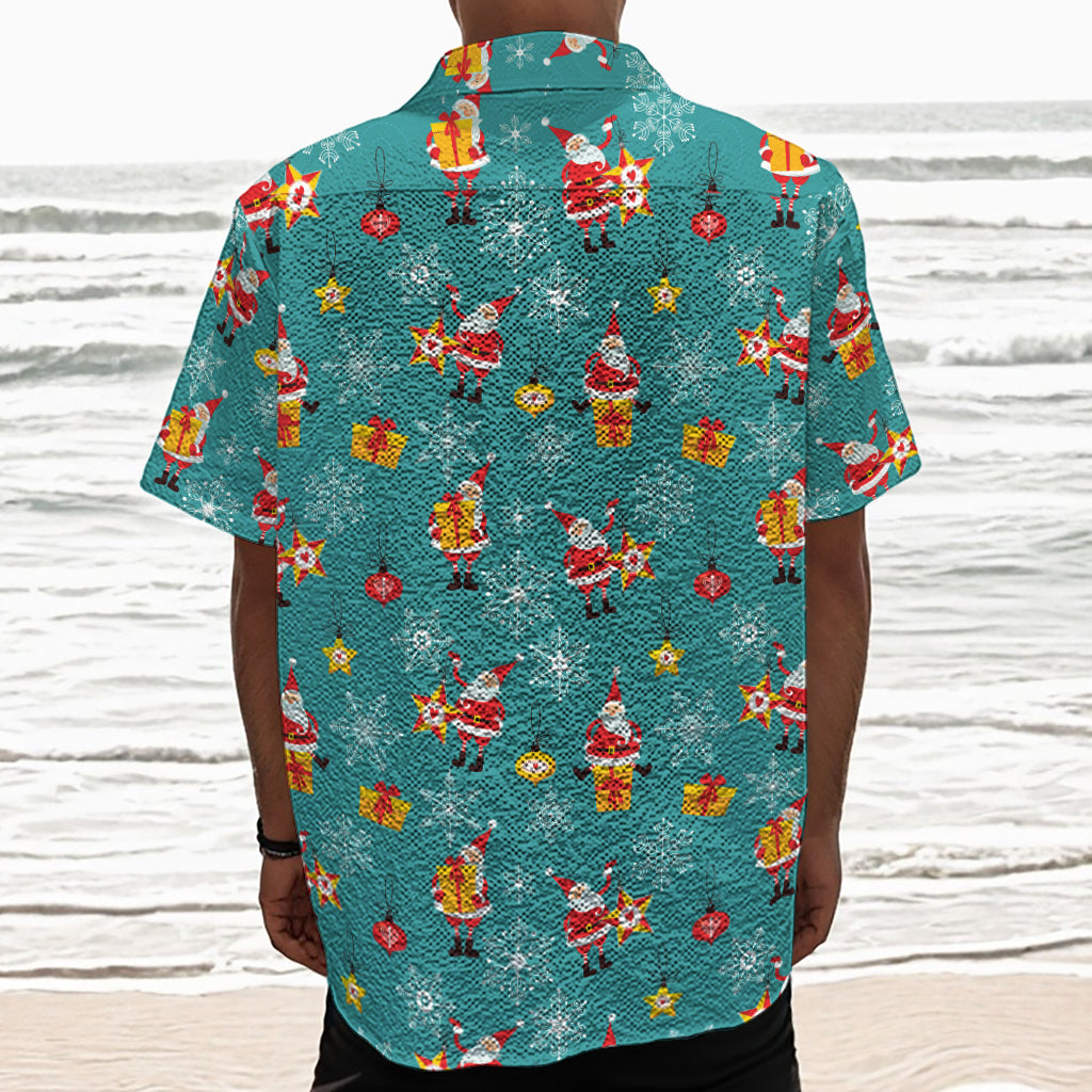 Christmas Santa Gift Pattern Print Textured Short Sleeve Shirt