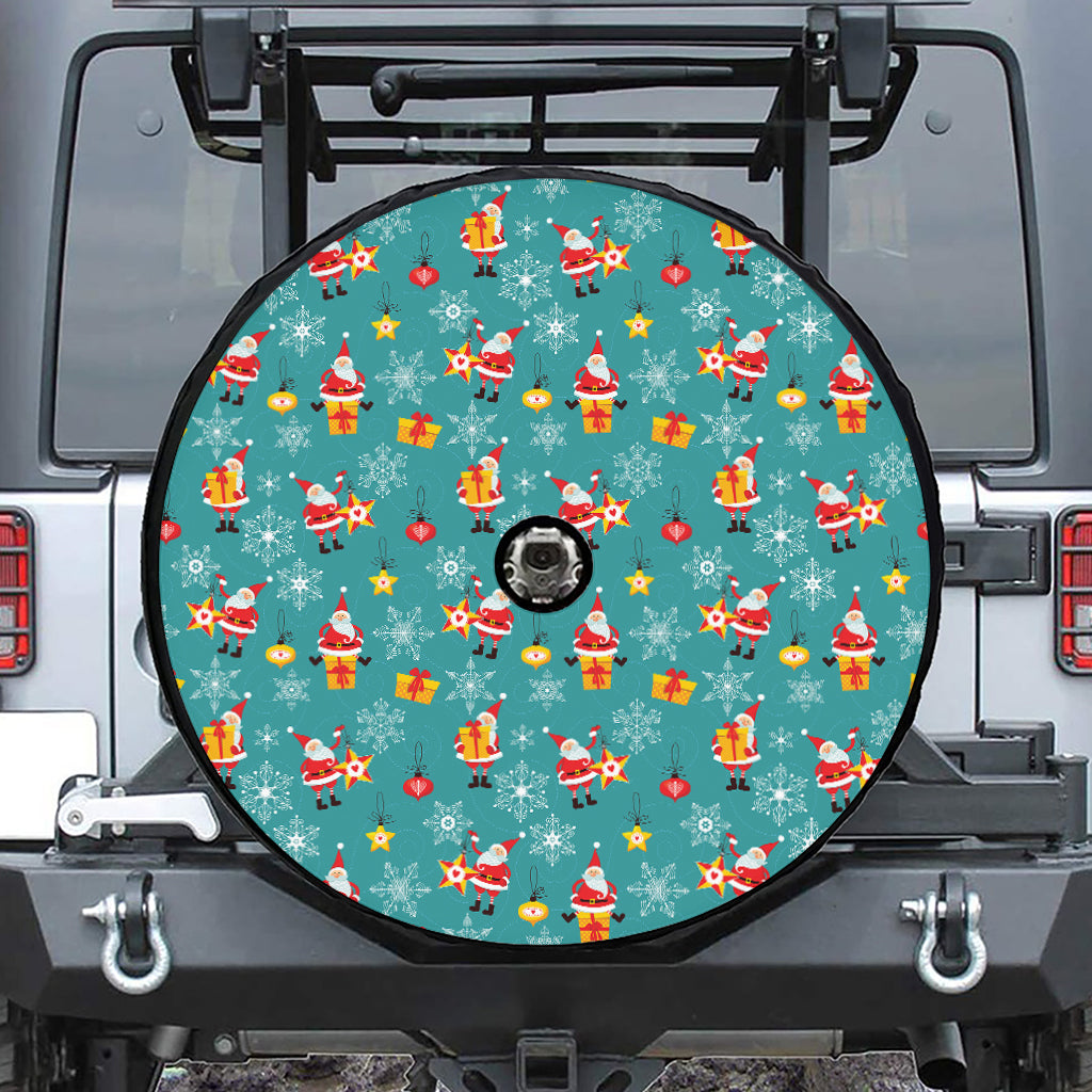 Christmas Santa Gift Pattern Print Tire Cover With Camera Hole