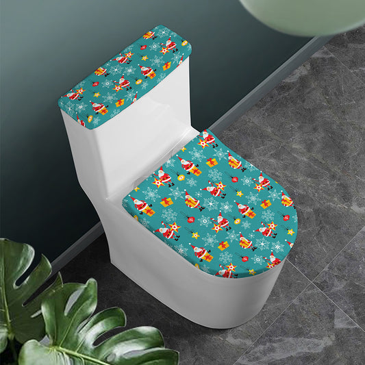 Christmas Santa Gift Pattern Print Toilet Lid And Tank Cover Set