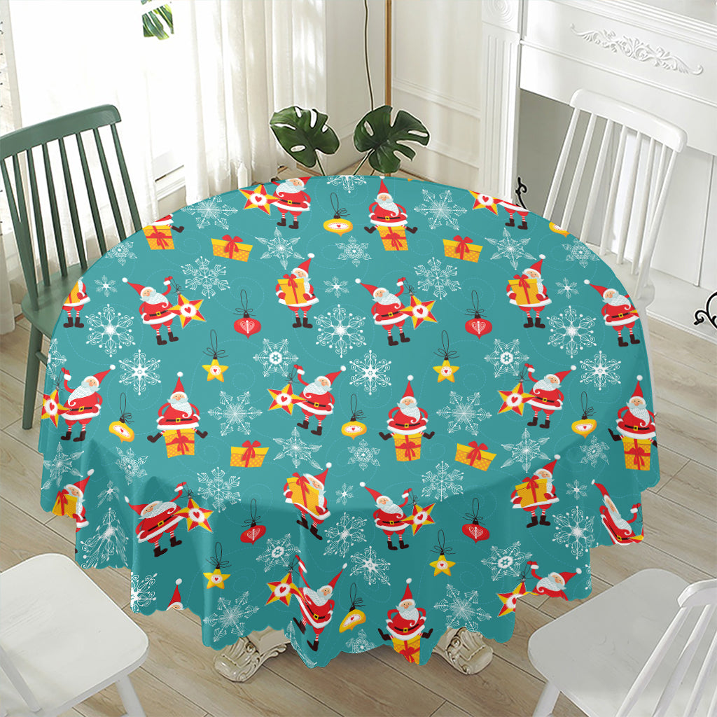 Christmas Santa Gift Pattern Print Waterproof Round Tablecloth