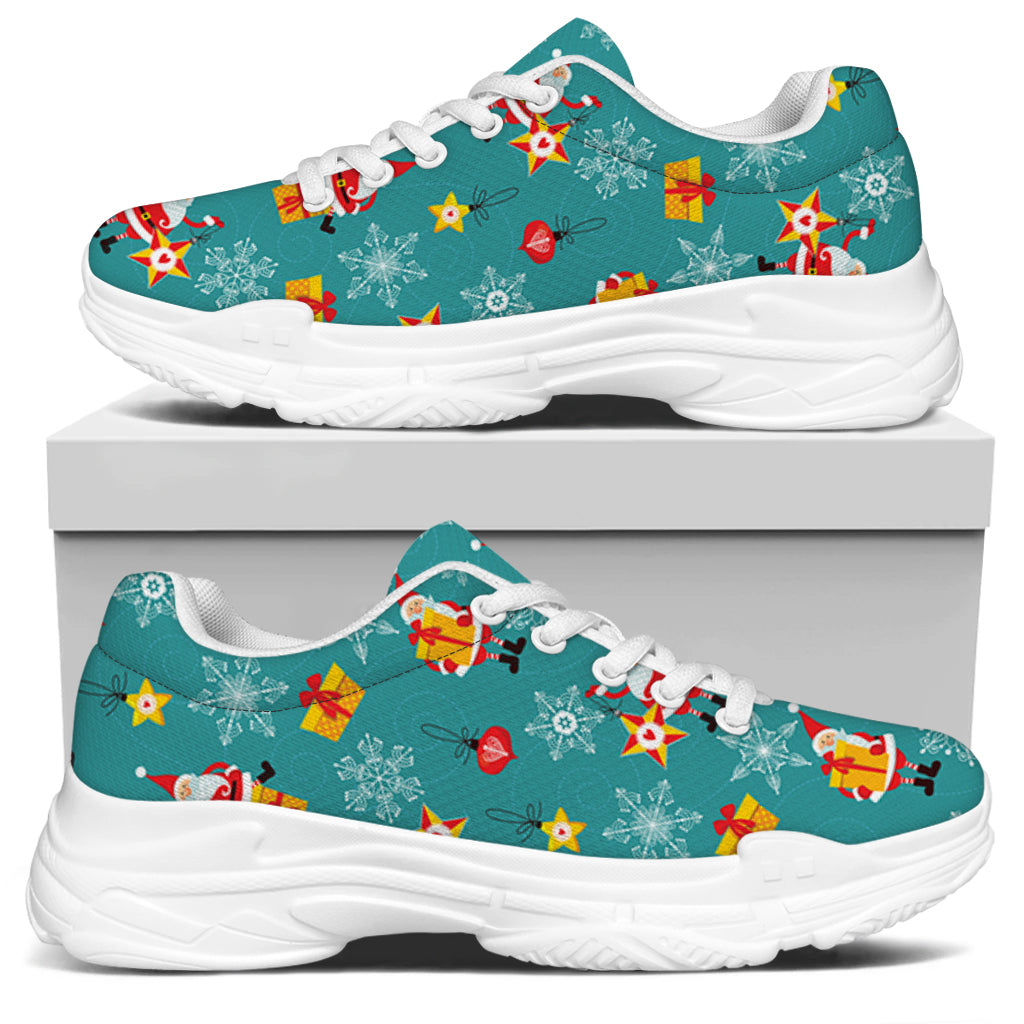 Christmas Santa Gift Pattern Print White Chunky Shoes