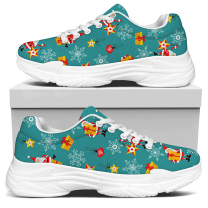Christmas Santa Gift Pattern Print White Chunky Shoes