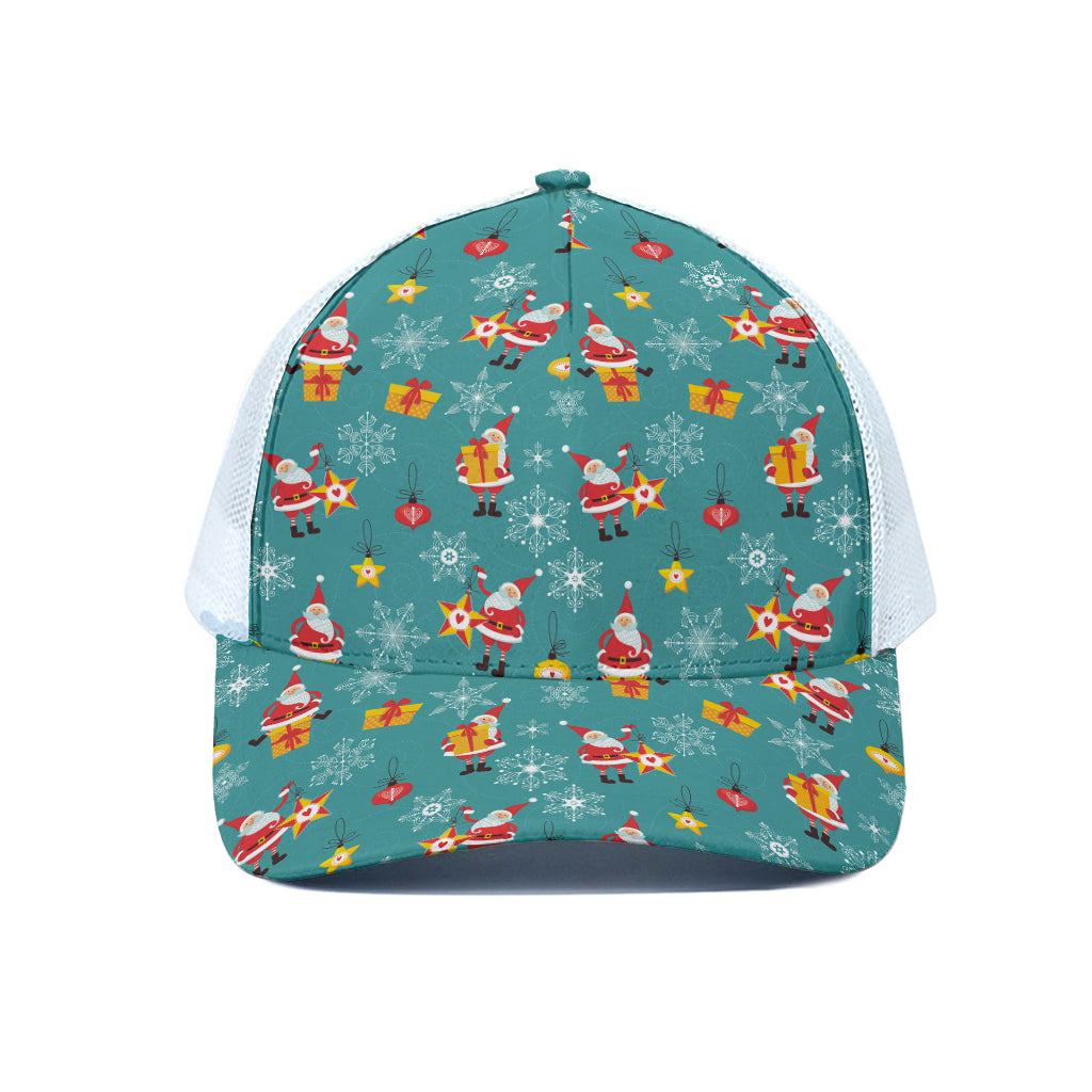 Christmas Santa Gift Pattern Print White Mesh Trucker Cap