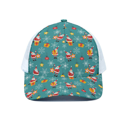 Christmas Santa Gift Pattern Print White Mesh Trucker Cap