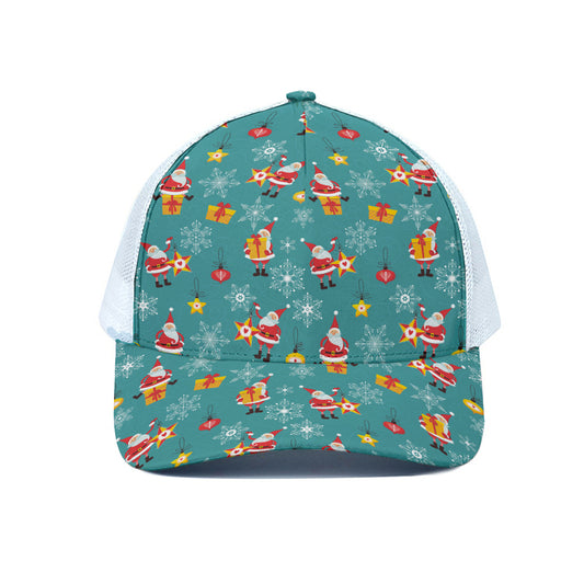 Christmas Santa Gift Pattern Print White Mesh Trucker Cap