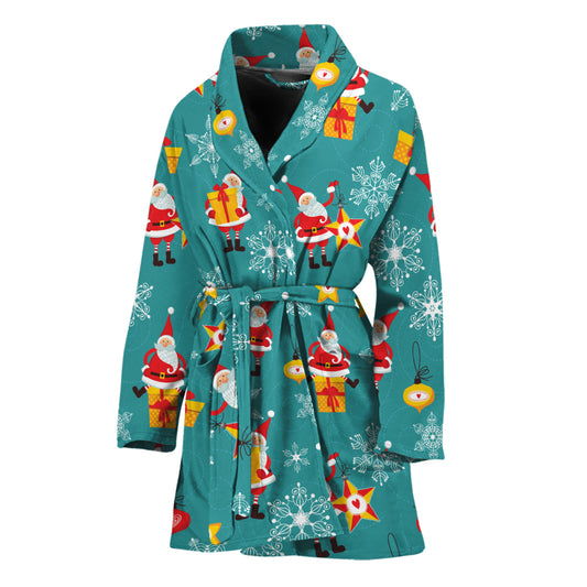 Christmas Santa Gift Pattern Print Women's Bathrobe