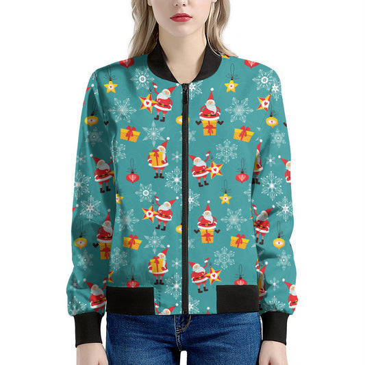 Christmas Santa Gift Pattern Print Women's Bomber Jacket