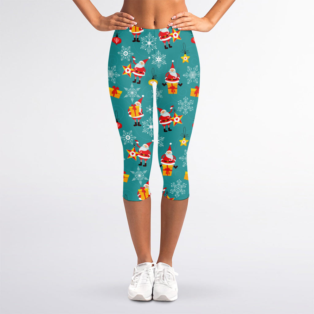 Christmas Santa Gift Pattern Print Women's Capri Leggings