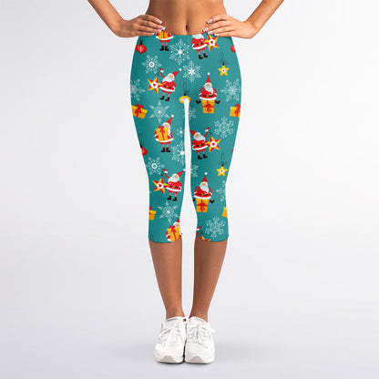 Christmas Santa Gift Pattern Print Women's Capri Leggings