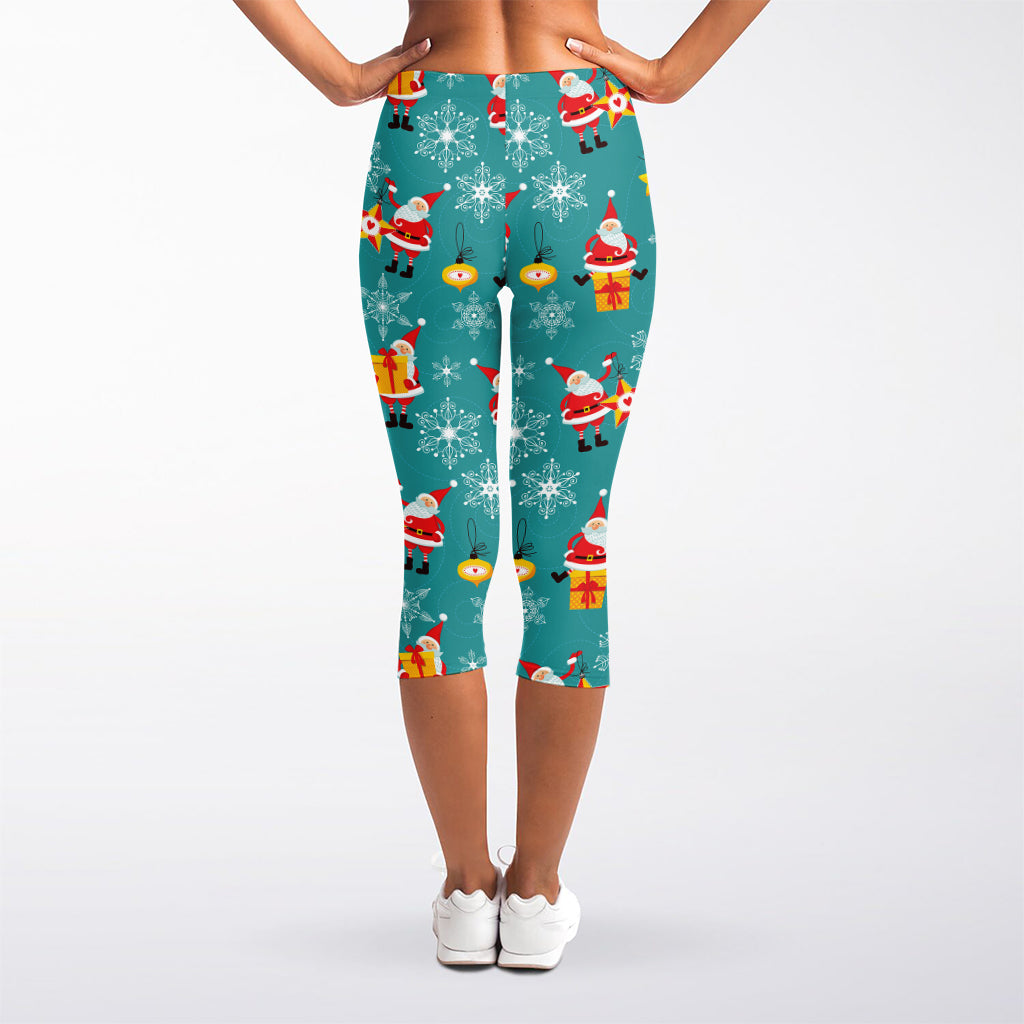 Christmas Santa Gift Pattern Print Women's Capri Leggings