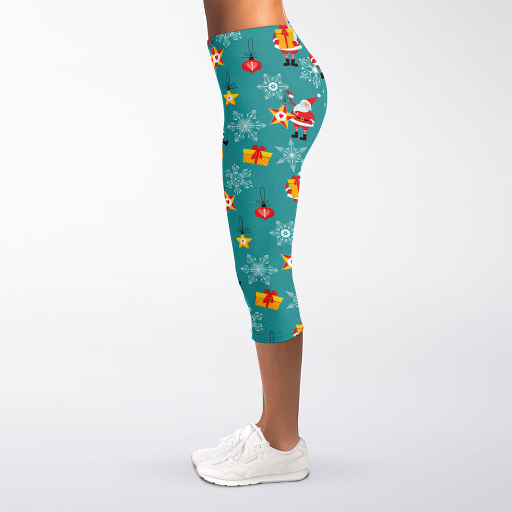 Christmas Santa Gift Pattern Print Women's Capri Leggings