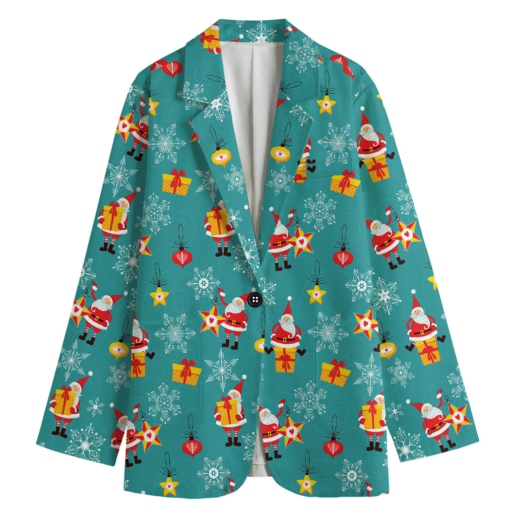 Christmas Santa Gift Pattern Print Women's Cotton Blazer