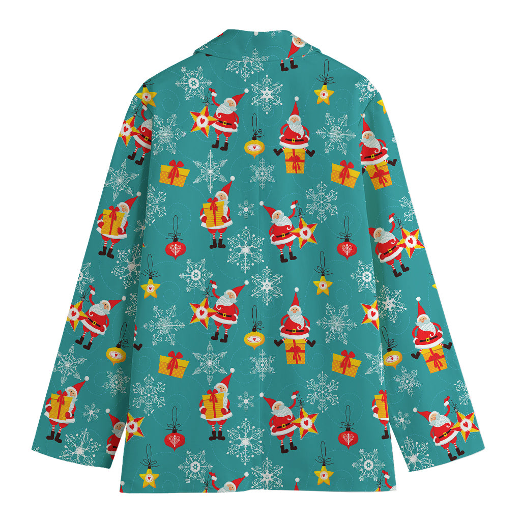 Christmas Santa Gift Pattern Print Women's Cotton Blazer