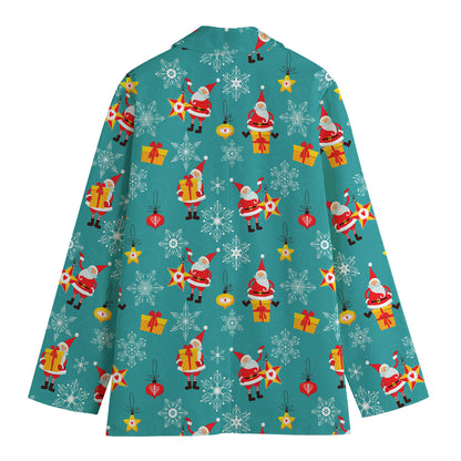 Christmas Santa Gift Pattern Print Women's Cotton Blazer