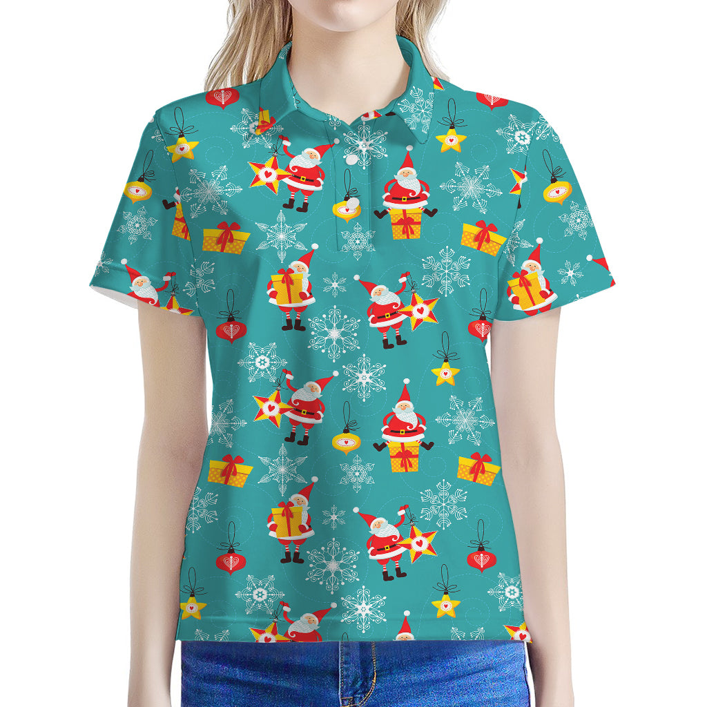 Christmas Santa Gift Pattern Print Women's Polo Shirt