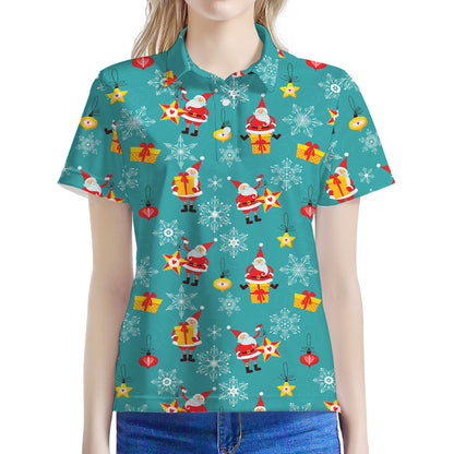Christmas Santa Gift Pattern Print Women's Polo Shirt