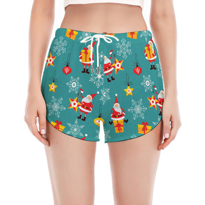 Christmas Santa Gift Pattern Print Women's Split Running Shorts