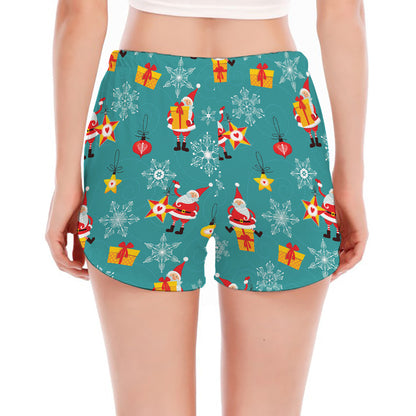 Christmas Santa Gift Pattern Print Women's Split Running Shorts