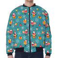 Christmas Santa Gift Pattern Print Zip Sleeve Bomber Jacket