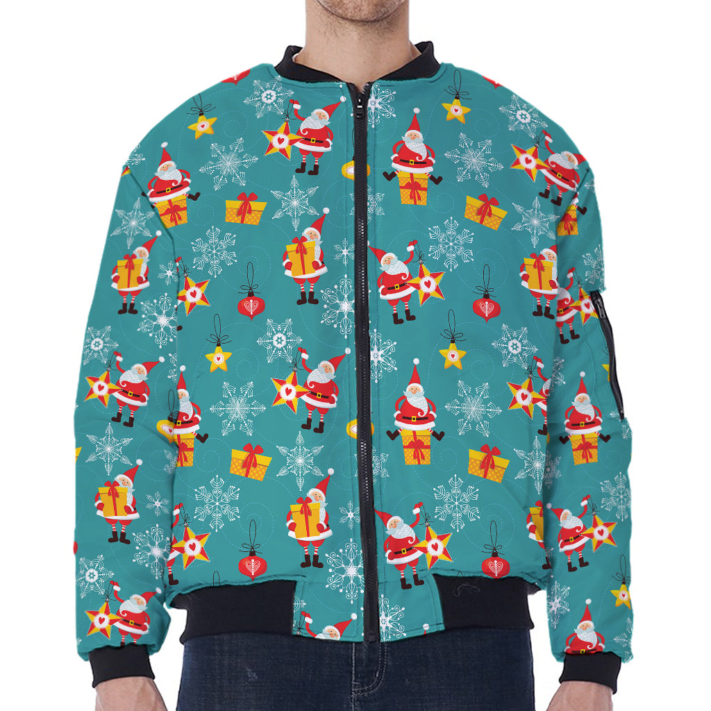 Christmas Santa Gift Pattern Print Zip Sleeve Bomber Jacket