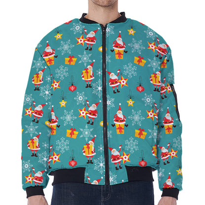 Christmas Santa Gift Pattern Print Zip Sleeve Bomber Jacket
